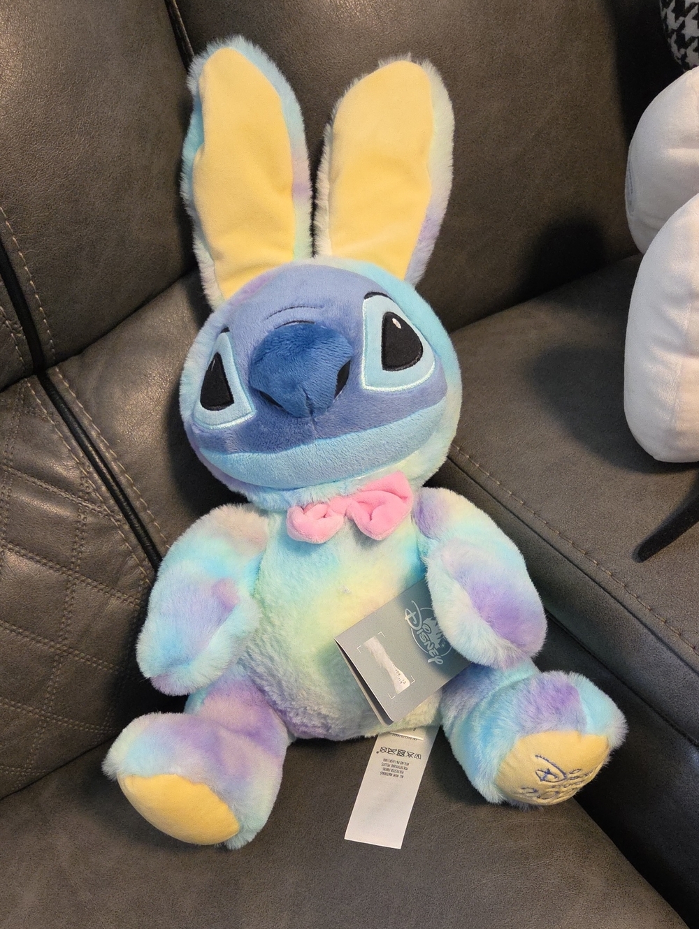 Disney Pastel Multicolor Stitch Bunny Plush with Pink Bow